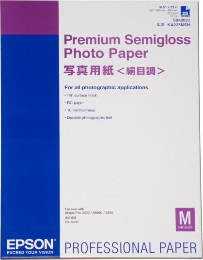 Epson Premium Semigloss Photo Paper - Halvblank - A2 (420 X 594 Mm) - 251 G/M² - 25 Ark Fotopapir - For Surecolor P5000, Sc-P7500, P900, P9500, T2100, T3100, T3400, T3405, T5100, T5400, T5405