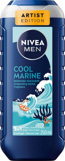 Nivea Men Cool Marine Artist Edition 3-i-1 dusjsåpe til kropp, ansikt og hår (250 ml)