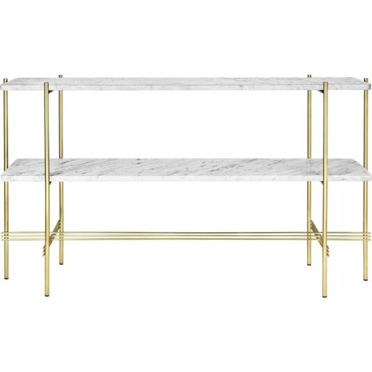 Gubi TS Konsollbord H72 cm med 2 Hyller Messing/hvit Carrara Marmor