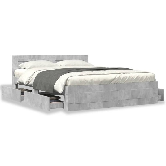  Sengeramme med hodegavl betonggrå 160x200 cm konstruert tre 8721102855559