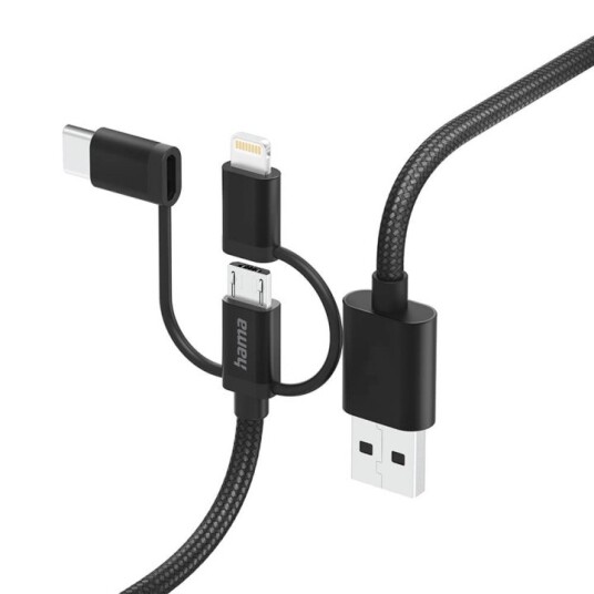 Hama 3-i-1 Multi ladekabel 1.5m USB A/C Sort