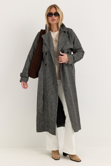 Bubbleroom Tweed Trench Coat