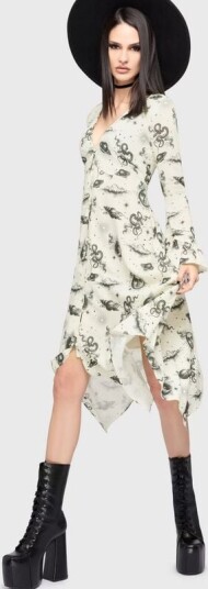 Killstar Goth Middellang kjole Celestial Night Midi Dress XS til 4XL Damer krem