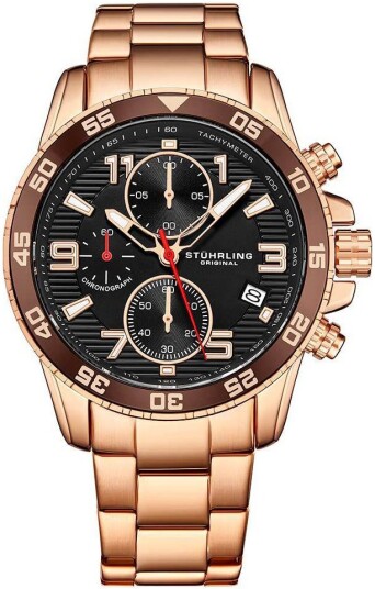 Stührling Original Herreklokke 3957.4 Concorso Sort/Rose gulltonet