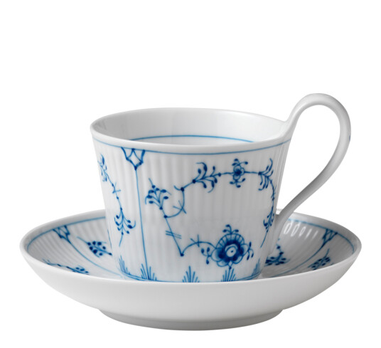 Royal Copenhagen Musselmalt Riflet kaffekopp med skål 25 cl Royal Copenhagen Musselmalt Riflet kaffekopp med skål 25 cl