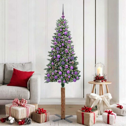  Slim juletre Grønn og hvit 180 cm PVC og Massivt Furu tre