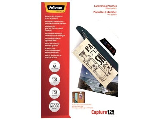 Fellowes Adhesiv 125 Mikroner 100-Pack Glanset A4 210 X 297 Mm Lamineringspunger