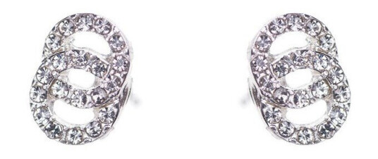 Dazzling Earring Silver Col Two Circles Joined W Crystals