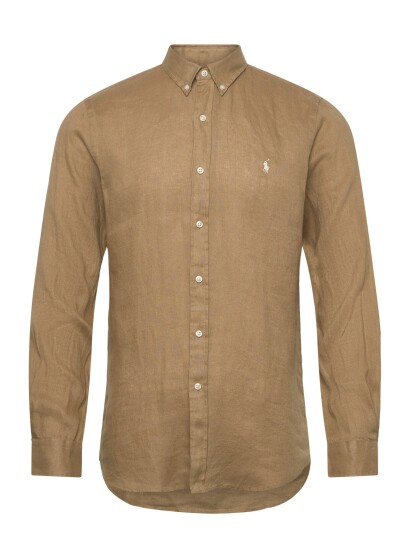 Polo Ralph Lauren Slim Fit Linen Shirt   Brown   XS