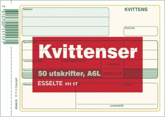 Blankett kvittering A6L 50 ark Blankett kvittering A6L 50 ark