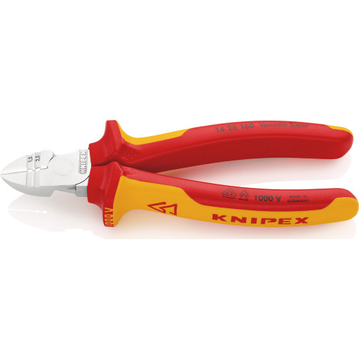 Knipex 160mm Avisolerings-sidekutter med VDE Isolasjon Knipex 160mm Avisolerings-sidekutter med VDE Isolasjon