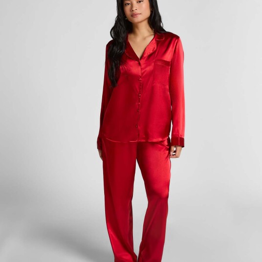 Hunkemöller Pj Ls Satin Minimal - Red - L