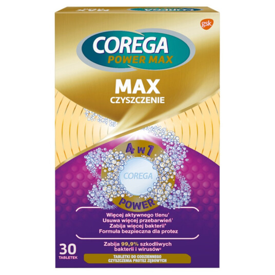Corega Rensetabletter for proteser Max Clean 4 i 1 - 30 pcs. Corega Rensetabletter for proteser Max Clean 4 i 1 - 30 pcs.
