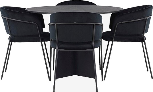 Venture Home Spisegruppe Bootcut med 4 stk stoler Selma Svart Venture Home Spisegruppe Bootcut med 4 stk stoler Selma Svart