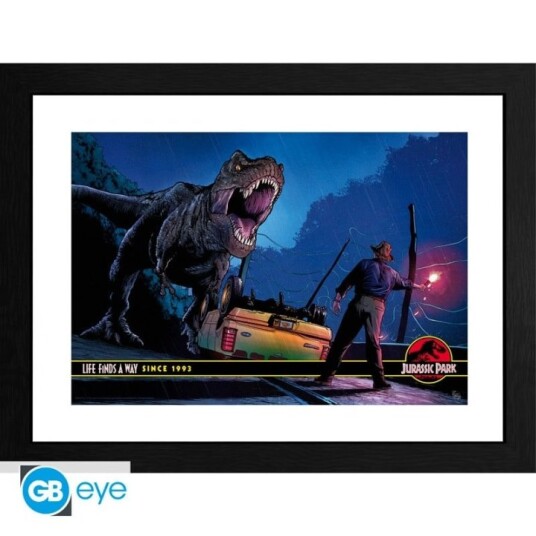 Jurassic Park Innrammet trykk Alan Grant mot T-Rex 30x40
