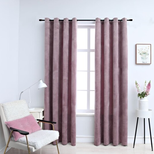Vidaxl Lystette Gardiner Med Ringer 2 Stk Fløyel Antikk Rosa 140x245 Cm