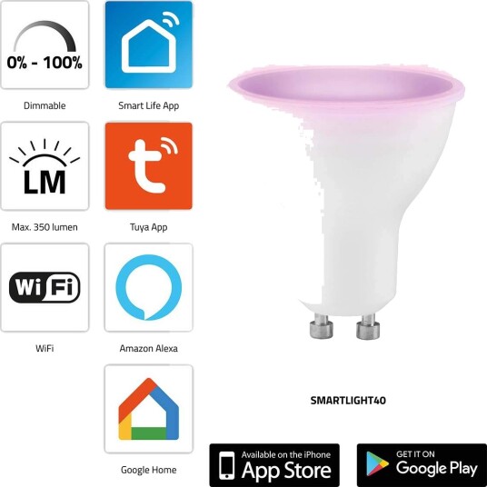 Smart Wi Fi LED lampe RGB dimbar GU10 sokkel