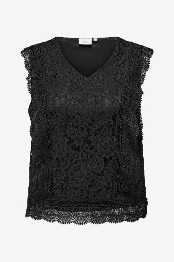 Only Carmakoma Topp carKaro S/L Lace Top Wvn Svart
