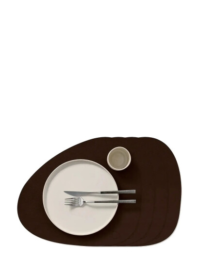 LIND DNA 4-Set Table Mat Curve Nupo - Brown - 37X44CM