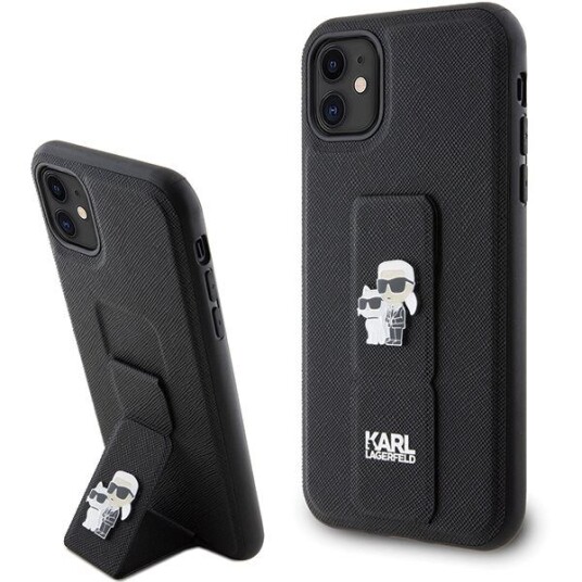 Karl Lagerfeld Klhcn61gsakcpk Iphone 11 / Xr 6.1" Czarny/Black Hardcase Gripstand Saffiano Karl&Choupette Pins