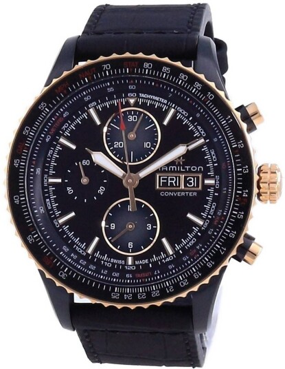 Hamilton Herreklokke H76736730 Khaki Aviation Sort/Lær Ø44 mm