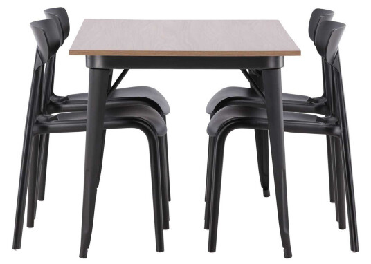 Venture Design Tempe & Ursholmen spisegruppe Svart/valnøtt 4 stoler & bord 140 x 80 cm