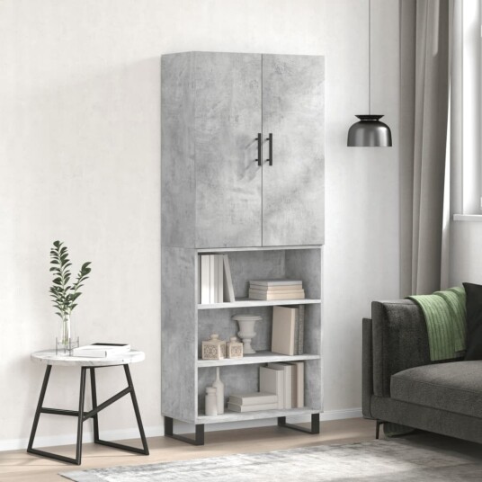 vidaXL Highboard betong grå 69,5x34x180 cm konstruert tre 8720845413446