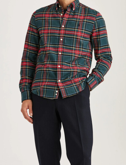 Morris Soft Twill Tartan Shirt-Slim Fit - Red - S