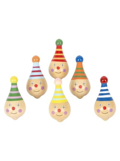 Small Foot Wooden Spinning Top Clown 6pcs.