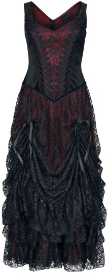 Sinister Gothic Goth Lang kjole Longdress M til XL Damer svart-rød