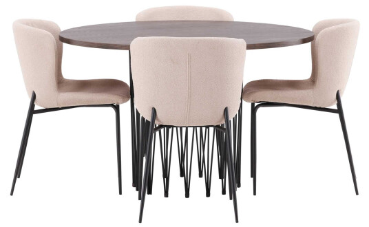 Venture Design Stone round & Modesto spisegruppe Mørkegrå/mokka 4 stoler & bord 120 cm
