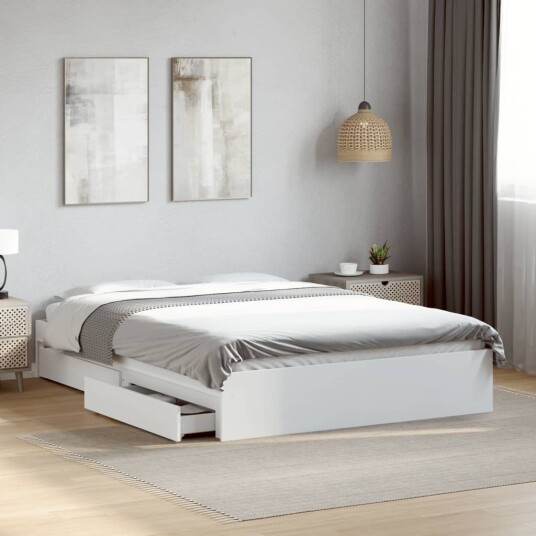  Sengeramme med skuffer hvit 140x190 cm konstruert tre 8721102623387
