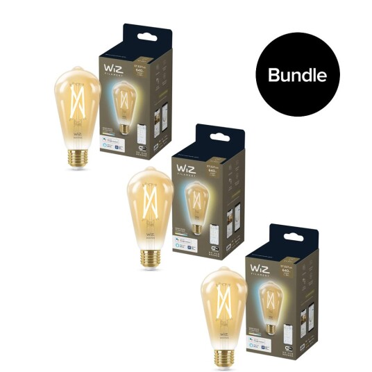 WiZ 3xST64 Amber Lampe E27 Justerbar Hvit Bunt