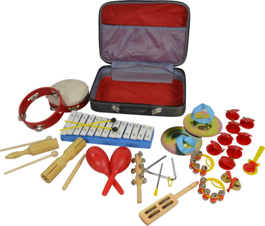 Multi percussionsett med 17 deler og eske Multi percussionsett med 17 deler og eske