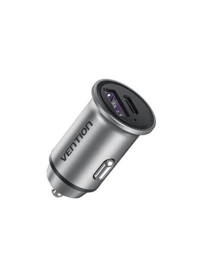 Vention Dobbeltports USB A+C Bil-Lader Grå Aluminium Alloy