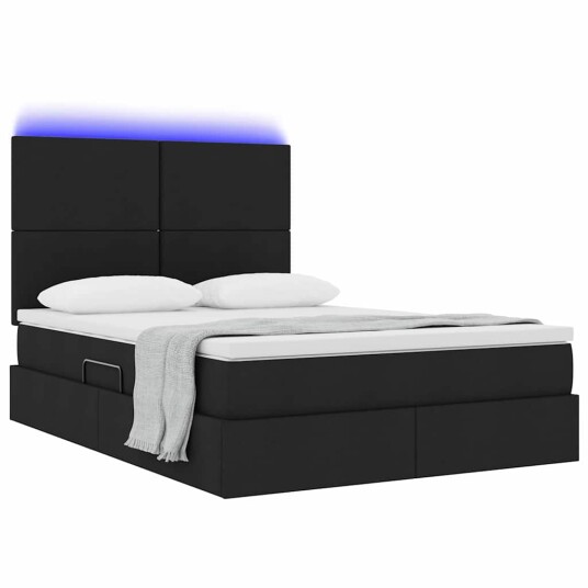 Seng med lagring og LED med LED Svart 140 x 190 cm Polyester