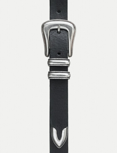 Nudie Jeans Western Silver Belt Dark Brown - Black - 85 CM