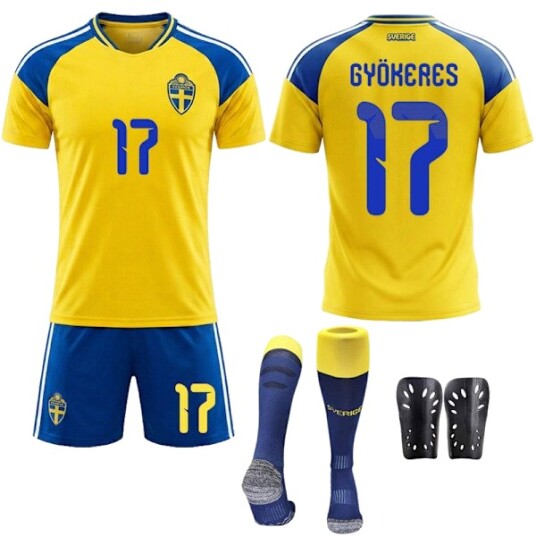 2026 Fotball-VM Sverige Hjemmedrakt Barn Voksen med Sokker Nr.17 Gyökeres