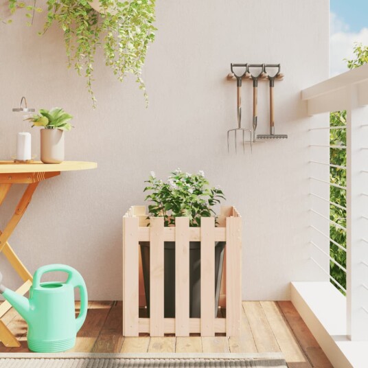 Plantekasse med gjerdedesign 50x50x50 cm heltre furu