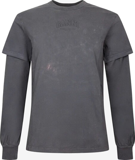 Ganni Long Sleeve Top In Cotton GREY XS