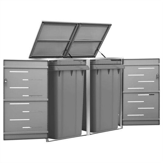vidaXL Søppeldunkskur dobbelt 138x77,5x115,5 cm rustfritt stål