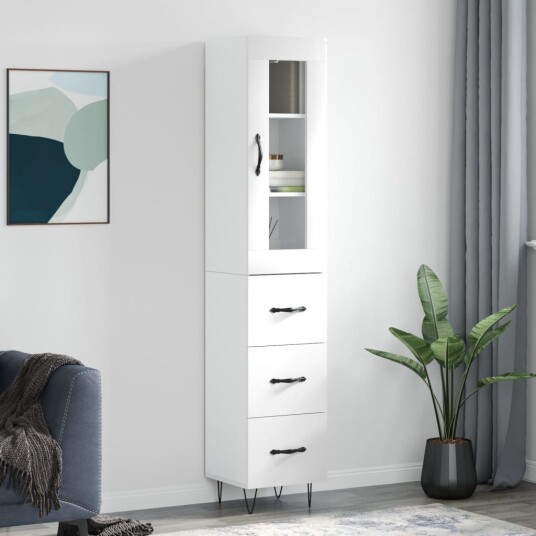 vidaXL Highboard høyglans hvit 34,5x34x180 cm konstruert tre 8720845486891