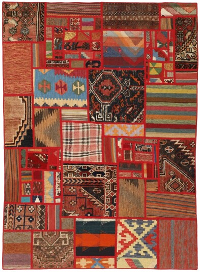 Håndknyttet. Opphav: Persia / Iran Kelim Patchwork Teppe 140x200