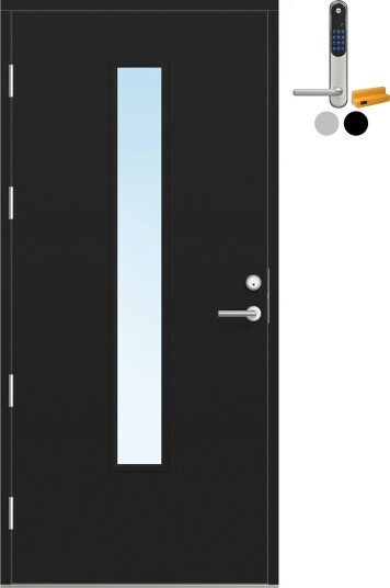 Ytterdør Bygg1 Fjell 15 Klarglass med Yale Entrus BxH: 80x190 cm, Høyre, NCS S-8500-N, Dempet Sort, Yale Sølv