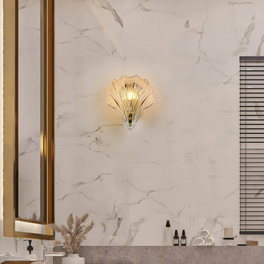 Searchlight Vegglampe Shell dimbar Krem / amber Baderom Glass