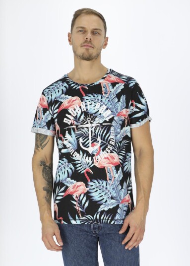 Blount & Pool Tropical Tee Black Flamingo Leaf Xs Strandklær