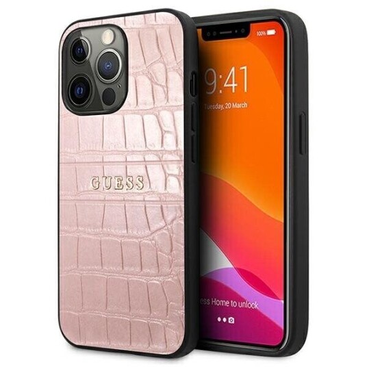 Guess-Deksel Til Iphone 13 Pro 6.1" Guhcp13lpcrbpi Rosa Hardt Deksel Croco Collection