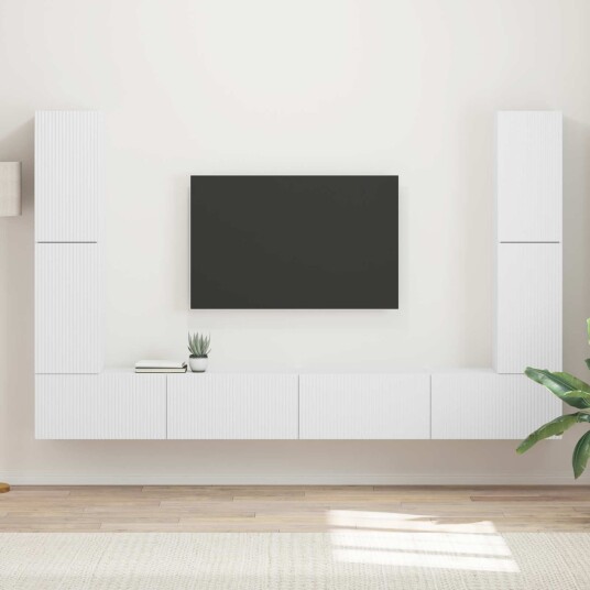 TV benksett 8 pcs Hvit Konstruert tre