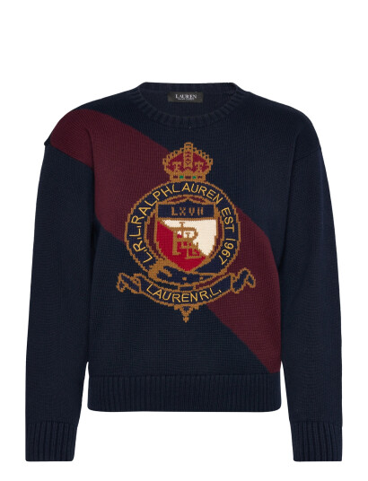 Lauren Ralph Lauren Color-Blocked Crest Cotton Sweater - Navy - M