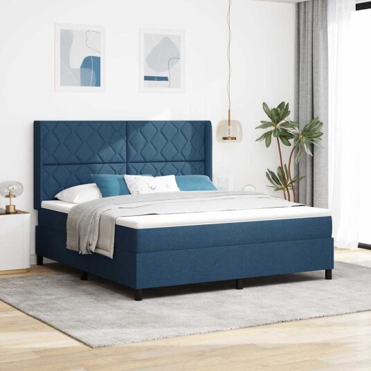 Box Spring Bed med Madrass & LED Blå 180x200 cm Stoff